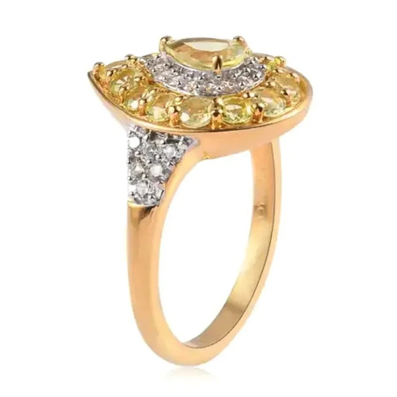*RARE* Yellow-Green Chrysoberyl & Zircon Double Halo Ring. - Picture 9 of 11